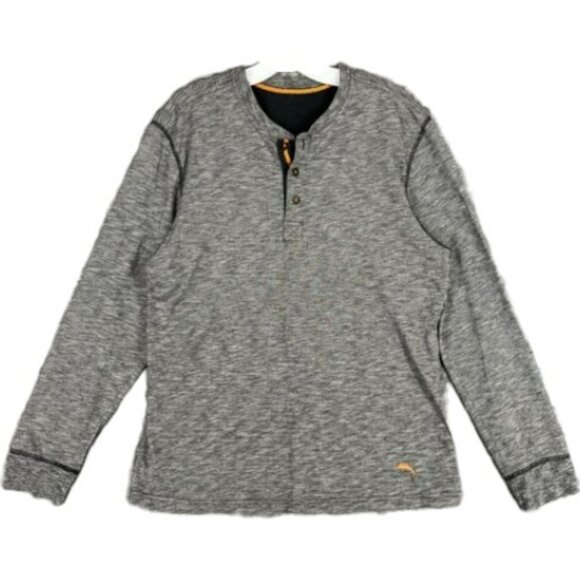 Tommy Bahama Henley L/S Tee - Micro Stripe - Black/White - M - Picture 1 of 10